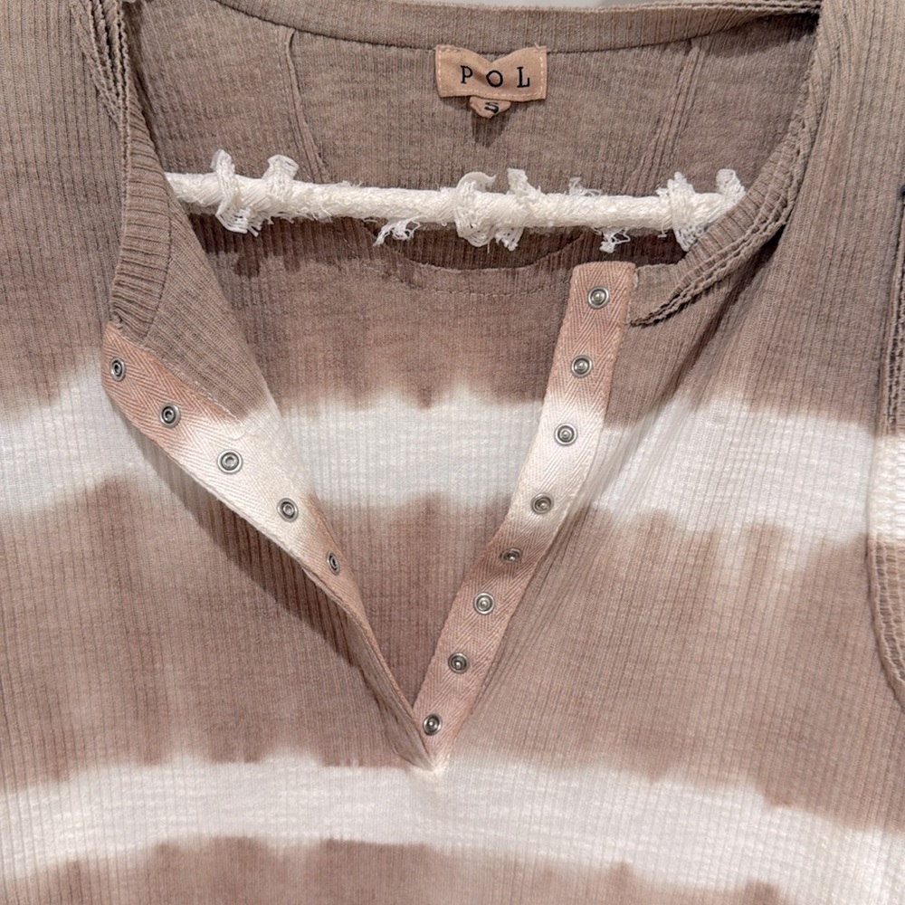 POL Taupe and White Striped Ribbed Tank Top - Picture 3 of 4